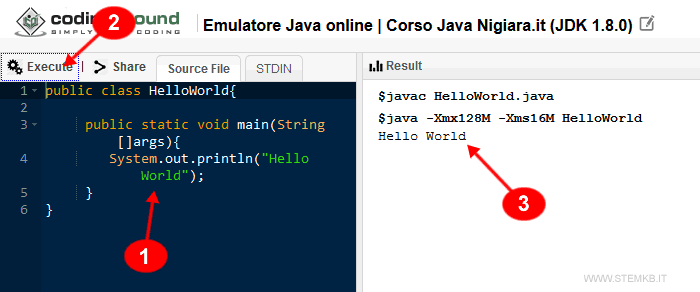 try writing a java program online