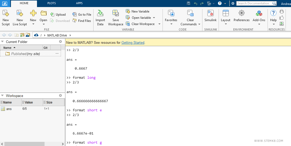 Matlab command window